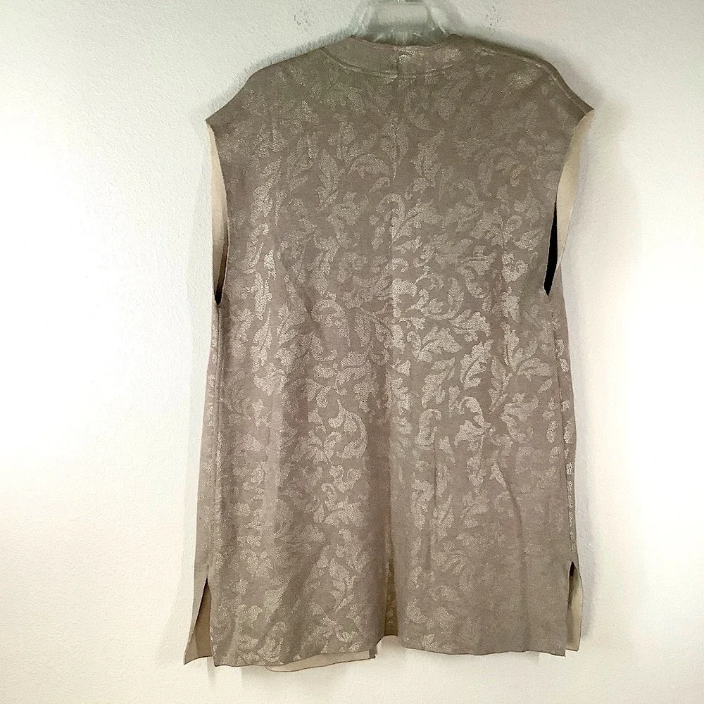 CHICO'S Reversible Open Sweater Vest XL Longer Neutral Floral Travel Work Office